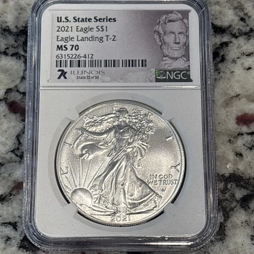 2021 American Silver Eagle T-2 US State Series Illinois MS70 NGC