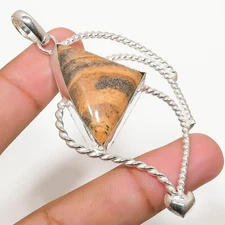 Picture Jasper Gemstone Handmade 925 Sterling Silver Jewelry Pendant 2.96"