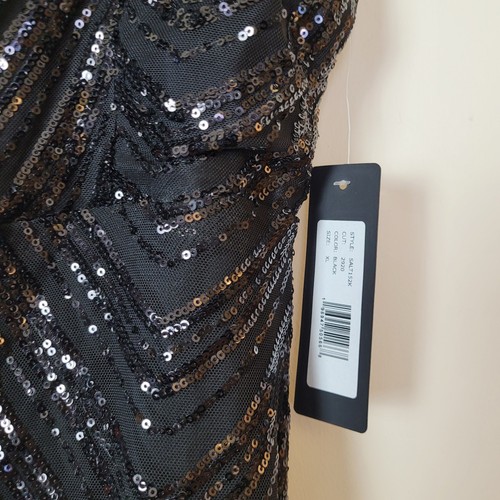 bebe Sequin Jumpsuit Women's XL Black Formal Romper disco party long pants goth - Picture 15 of 15