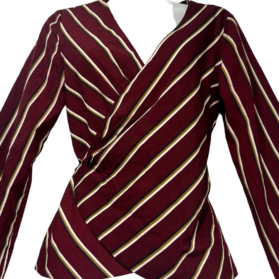 Everly V-Neck Stripe Long Sleeve Wrap Blouse Size S - Image 2 of 4