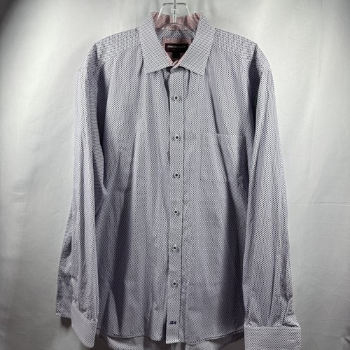 Johnston & Murphy Hemd Herren XL Blau Rot Geometrisches Muster Knopfleiste Langarm - Bild 2 von 9