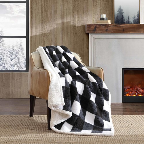 - Überwurf Decke, Wende Sherpa Fleece Bettwäsche, Buffalo Plaid Wohndeko f...