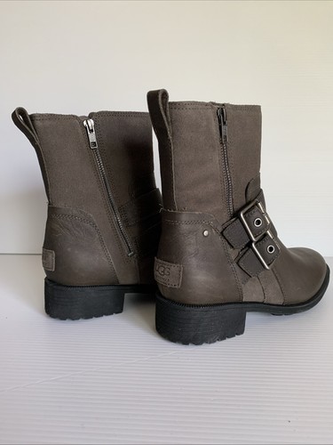UGG WILDE SLATE LEATHER WATERPROOF MOTO BUCKLE WOMEN'S BOOTS SIZE US 7.5/UK 5.5 - Picture 6 of 16
