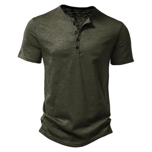 Mens Plain Short Sleeve Henley T Shirt Summer Casual Pullover Loose Top Blouse - Picture 4 of 19