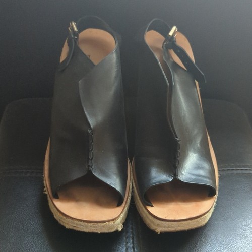 Vera Wang Lavender Designer Chunky Leather Sling Back Wedge Espadrille Sandals - Picture 2 of 7