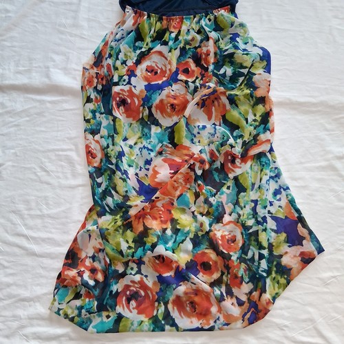 Le Lis Maxikleid Blumen Blau Orange Ärmellos Freizeit Sommer Made in USA - Bild 5 von 12