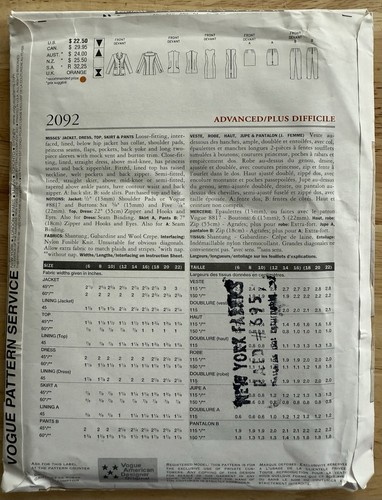 Vogue American Designer Anne Klein II Pattern 2092 Misses’ Mixed Lot Size 12-16 - Picture 2 of 4