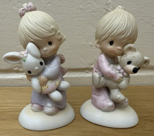 Rare Set 1976 Precious Moments '"Jesus Loves Me" Boy Girl Jonathan David EUC