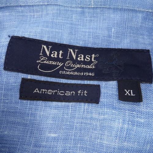 Nat Nast Leinenhemd Herren XL American Fit Blau Button Down Kurzarm - Bild 7 von 12