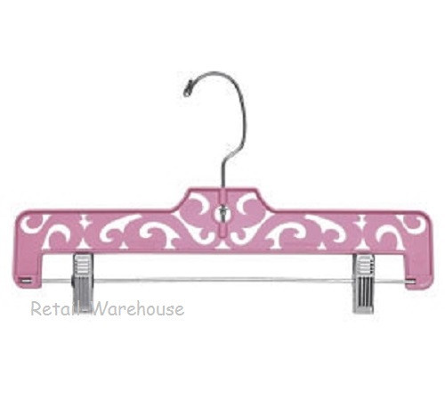 Plastic Pant Hangers Skirt Pink 100 14" Adult Carved Damask Jeans Adjustable - Picture 3 of 4