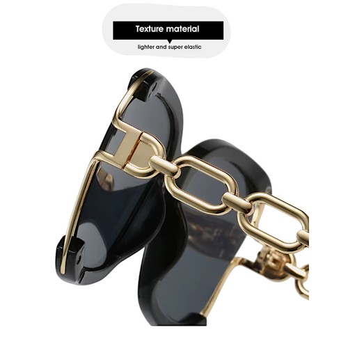 Women Sunglasses Classic Frame Chain Design Stylish Gradient Glasses Case Set - Picture 10 of 28