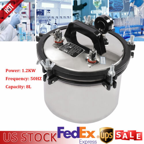 Esterilizador profesional en autoclave de vapor 8L para equipos de laboratorio cultivo medio NUEVO - Imagen 3 de 22