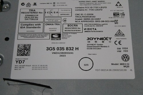 Unidad de control MIB3 Infotaiment Unit DAB BT WLAN 3G5035832 H VW Arteon 3H Touran T6 - Imagen 2 de 3