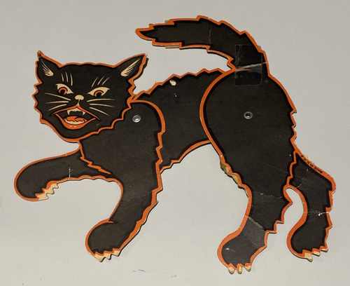 Vintage Beistle Black Cat Die Cut Jointed Articulated Halloween Wall Decor Lot 3 - Picture 10 of 13
