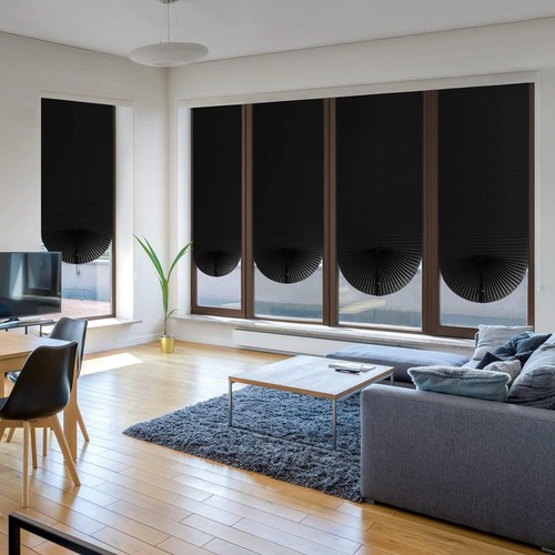 Cordless Blackout Pleated Fabric Shade Window Shades 24"W x 59"H, Black - Picture 2 of 7