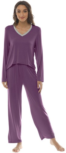Women Long Sleeve Soft Pajama Set Lightweight Home Sleepwear Lounge Pants - Picture 35 of 113