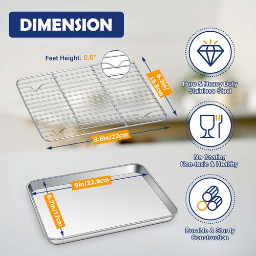 Toaster Oven Baking Pan with Rack, 9”X 7” Stainless Steel Small Baking Tray and - Picture 3 of 8