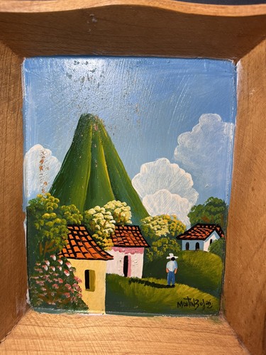 Vintage Volkskunst Gemälde auf kleinem Holztablett - signiert - Bild 2 von 18