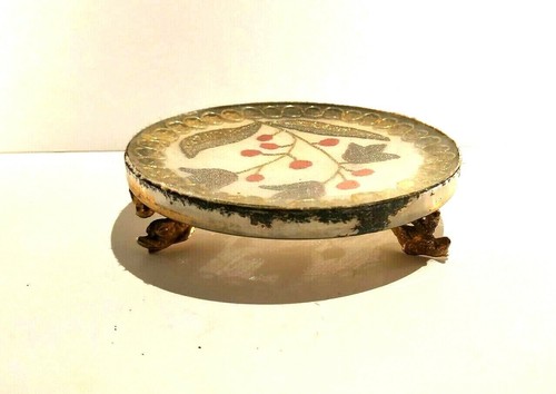 Joyería antigua de vidrio/metal dorado - Plato de sujeción nocturna 4 2/8" patas de delfín de 1900 - Imagen 5 de 10
