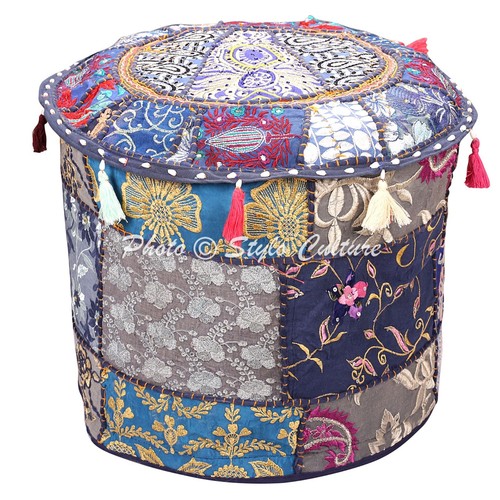 Indian Patchwork Pouf Ottoman Pouffe Poof Floor Foot Stool Ethnic Decorative - Bild 2 von 5