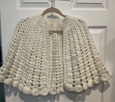 Vintage Cream Knit Crochet Girl  s Shawl Wrap 1970  s
