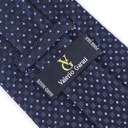VALERIO GARATI Handmade 100% Silk Necktie, Color Navy Blue, Geometric Pattern. - Picture 7 of 10