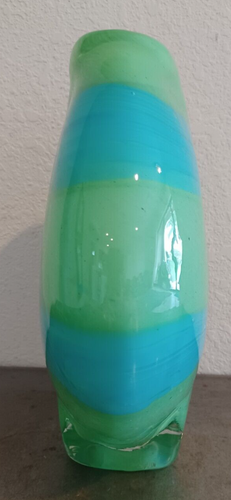 Vintage Eastern Green & Blue Heavy Thick Art Glass Vase 9.7" Tall - Picture 4 of 12