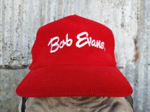 Vintage 1970s Red Corduroy Bob Evans Farms Restaurant Trucker Snapback Hat Cap - Picture 2 of 12