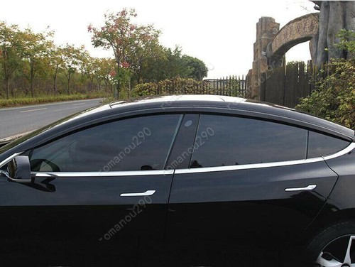 For Tesla Model 3 2017-2023 Black Window Visors Sun Rain Guard Vent Deflectors - Picture 5 of 9