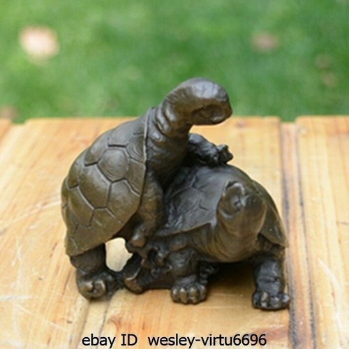 China Art Deco handmade Sculpture FengShui Lover Two Turtle Bronze Copper Statue - Picture 2 of 5