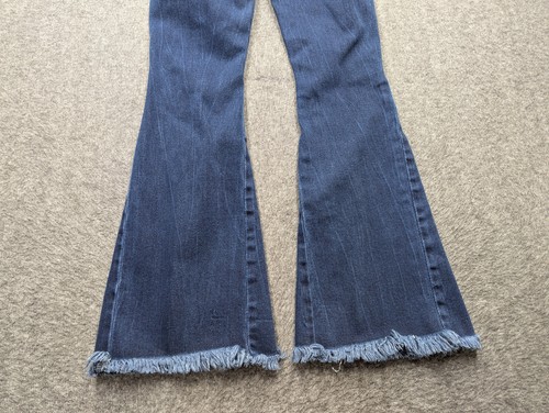 Kancan Jeans Girls 12 Blue Flare Mid Rise Frayed Stretch Boho Festival - Picture 13 of 14