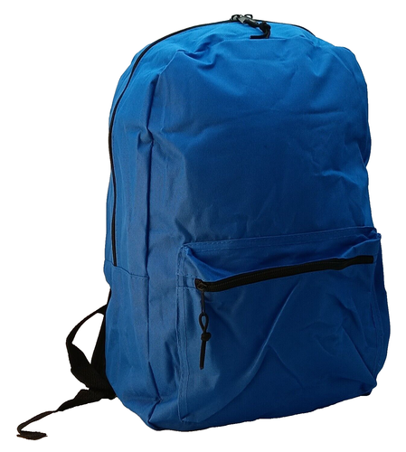 School Bag Backpack 17" Exterior Zippered Pocket - Padded Shoulder Straps - Blue - Picture 2 of 5