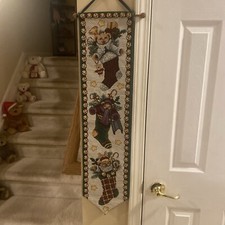 Christmas Banner Teddy Bear And Stocking Design