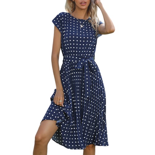 Women Polka Dot Short Sleeve Midi Dresses Ladies Summer Holiday Sundress Beach - Picture 21 of 38