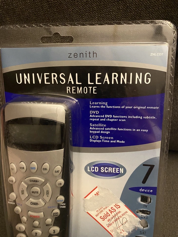Zenith ZNLCD7 7 Universal Learning Remote Control LCD Screen NEW(Includes 4 AAA) - Image 4 of 4
