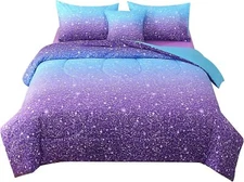 Comforter SetTwin Size,6-Piece Pocket Girl'sChildren'sBedding Set (Blue-Purple)