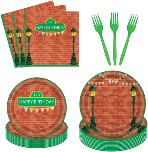 96 Pieces Red Brick Wall Street Party Supplies Tableware Set for 24 Guests Carto - Picture 12 of 12