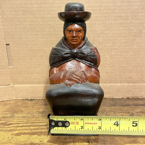 Handgeschnitzte lateinamerikanische Frau und Baby Holz Statue Cholita Dekor - Bild 13 von 14