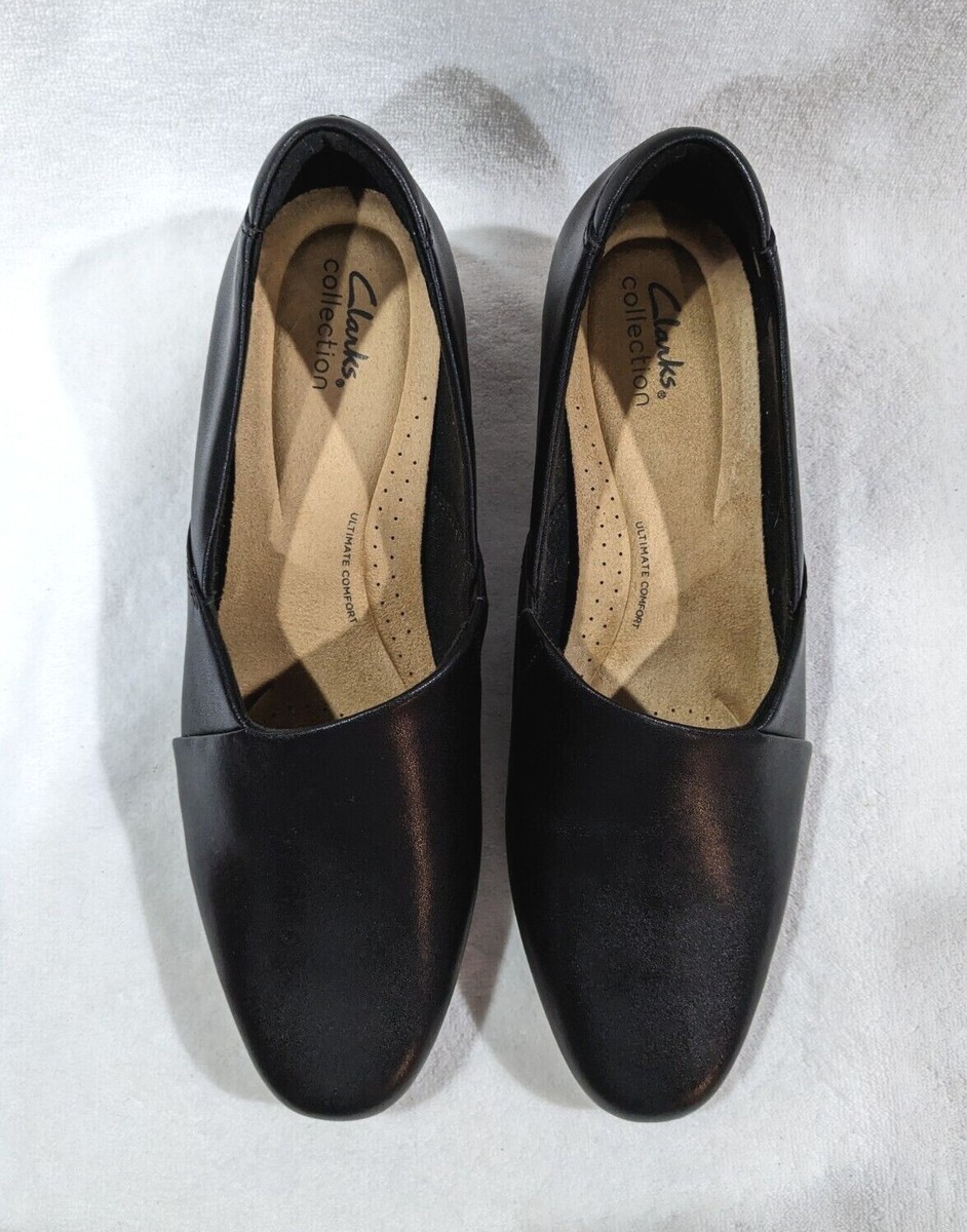 Clarks Juliet Palm Black Leather Women's Pumps Shoes - Size