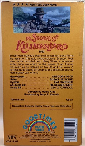 The Snows of Kilimanjaro VHS 1952, 1985 Good Times Release **Buy 2 Get 1 Free** - Picture 2 of 3