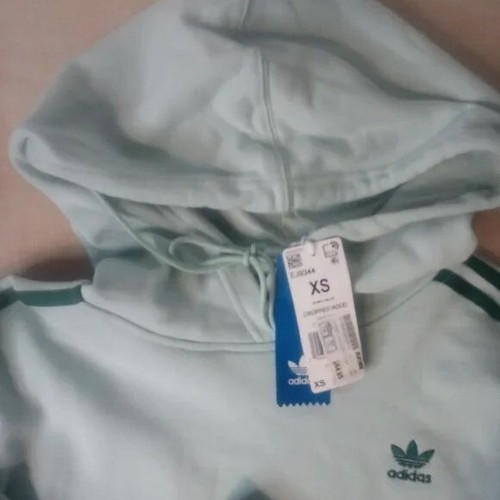 Adidas XS Originals Cropped Striped Hoodie Sweatshirt Top Crop Vapour Green Mint - Picture 2 of 8
