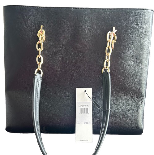 Calvin Klein MEDIUM Top Zip Chain Tote One Size, Black/Gold/NWT - Picture 3 of 4