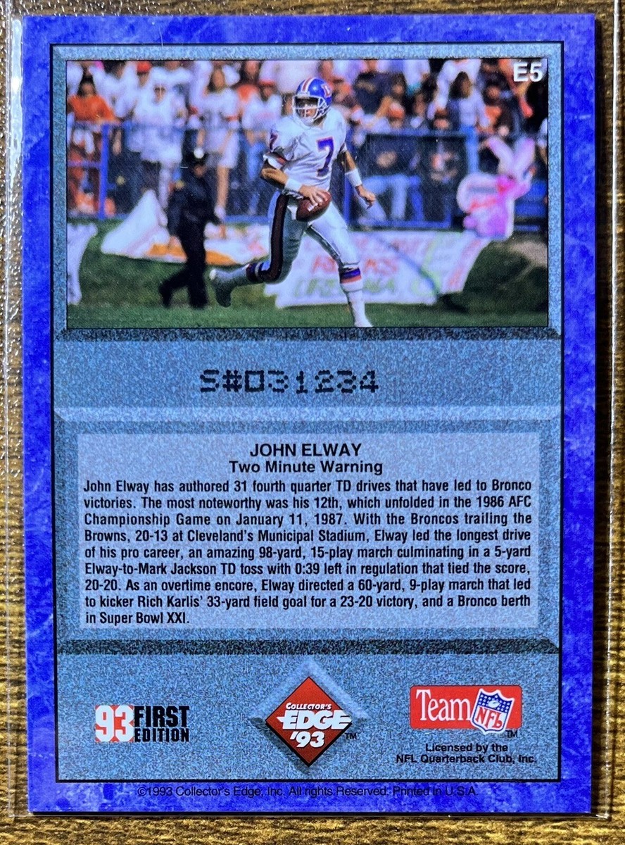 1993 COLLECTORS EDGE JOHN ELWAY “SOLID BLUE”CRACKED ICE PROMO #E5 