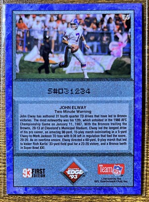 1993 COLLECTORS EDGE JOHN ELWAY “SOLID BLUE”CRACKED ICE PROMO #E5 