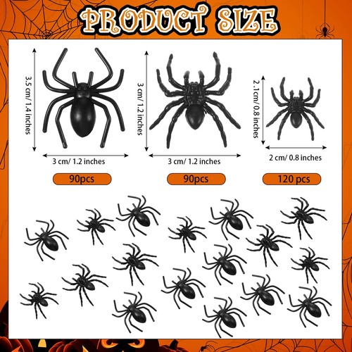 300 Pcs Halloween Plastic Spider Bulk Black Realistic Fake Spiders 3 Sizes Pr... - Picture 3 of 6
