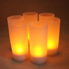 Set of 6 NEW LED Rechargeable Flameless Tea Light Candles with Diffused Votives
