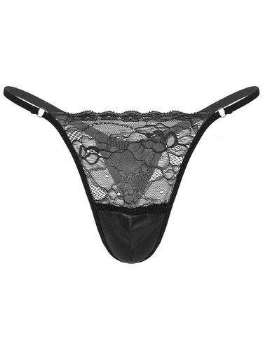 Herren Sissy G-String Panties Satin Blume Spitzen Transparent Tanga Thong Slip - Bild 7 von 43