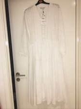 ZARA OYSTER WHITE MIDI EMBROIDERED DRESS V NECK With Long Sleeves Size XS BNWT