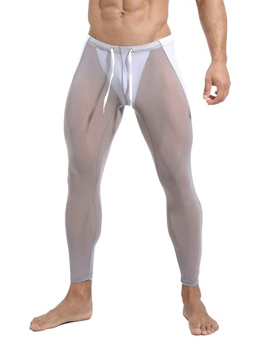 Men's See Through Mesh Yoga Pants Drawstring Compression Tights Workout AU - Picture 15 of 32