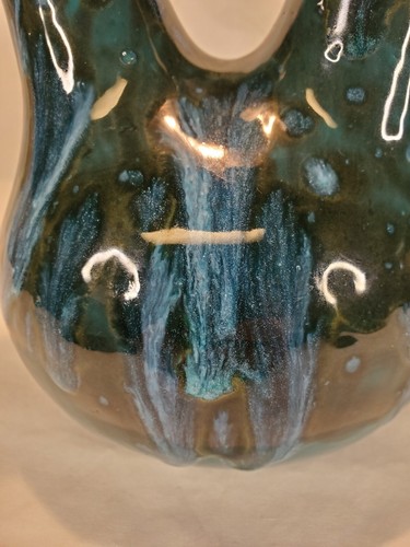 Jarrón de boda Studio Art Pottery azul verde esmalte por goteo vintage con defecto - Imagen 7 de 12